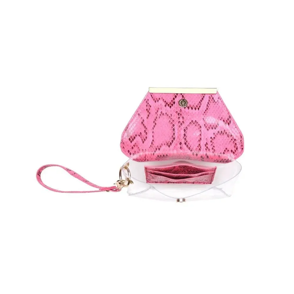 Urban Expressions NWT Snakeskin Clutch, Hot Pink & Clear